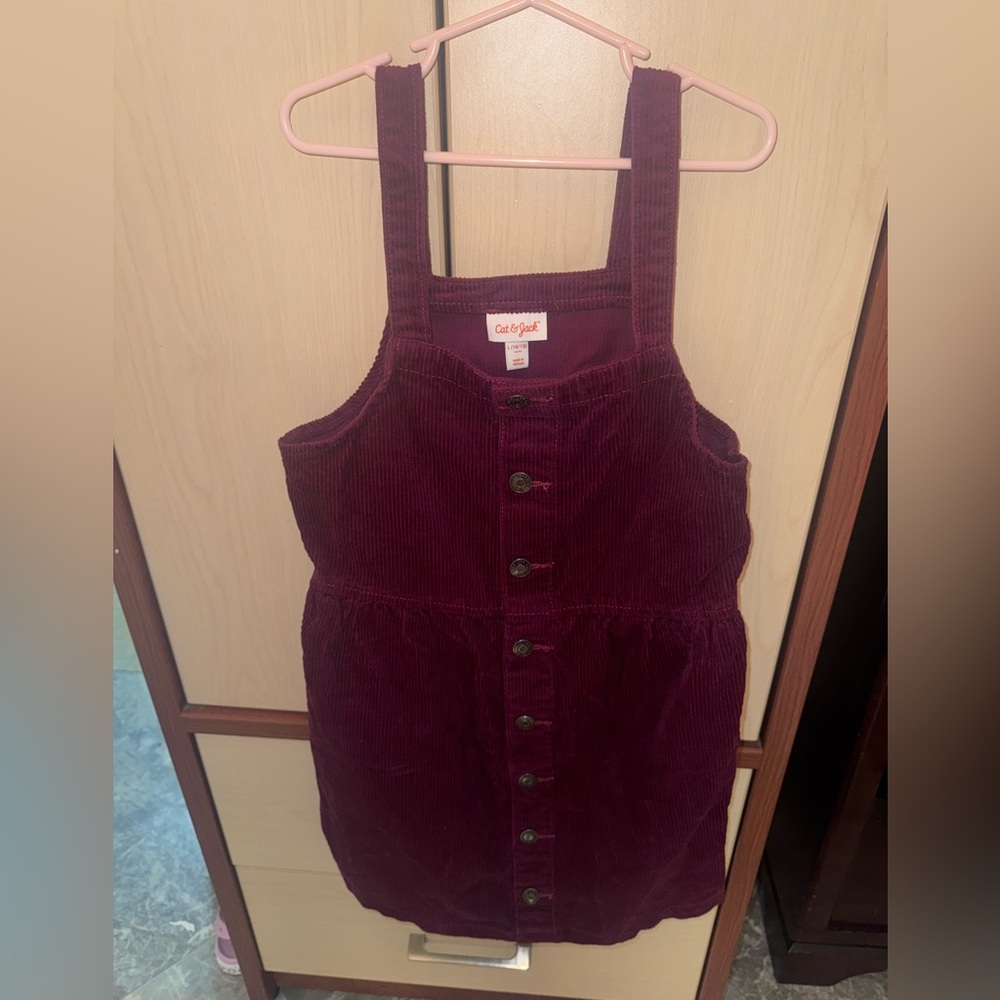 Cat & Jack Girls Burgundy Corduroy Button Front Jumper Dress Size 10/12 - Picture 2 of 5